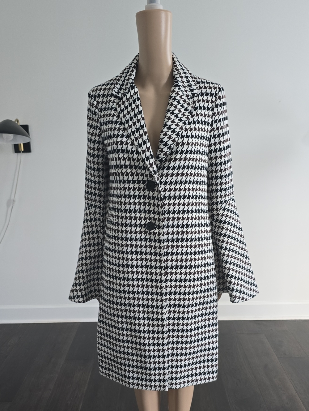 Derek Lam Black & White And Brown Houndstooth Coat